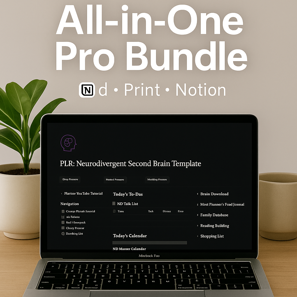 Notion dashboard template included in the ADHD planner bundle